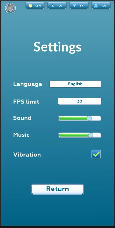 Milk Farm settings screen